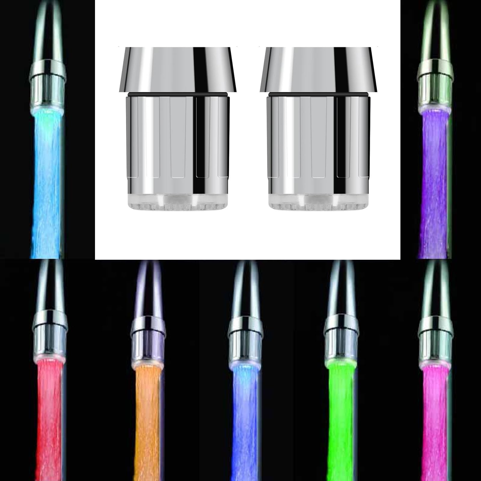 2 Pieza Faucet de Agua LED Colorido, aireador grifo cocina led, LED Grifo Boquilla de Agua Cabeza, accesorios para grifos para la Grifo Cocina y Baños (Adaptador incluido)