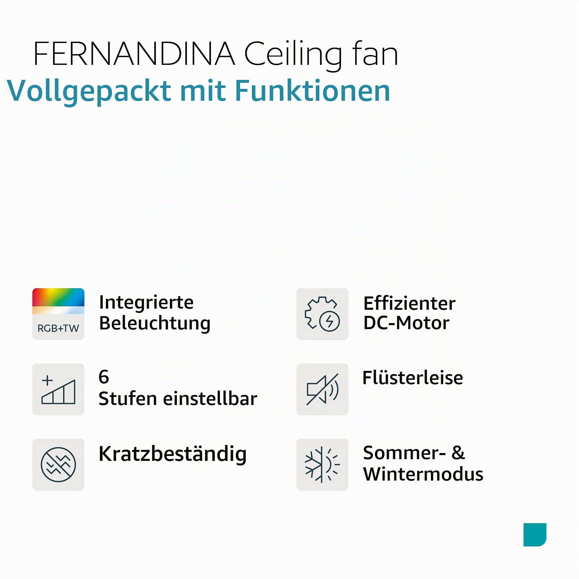 EGLO LED Deckenventilator mit Beleuchtung Fernandina | Ventilator Decke dimmbar mit Fernbedienung und Timer, DC Motor, warmweiß - kaltweiß, RGB, weiß, Ø 39,8 cm