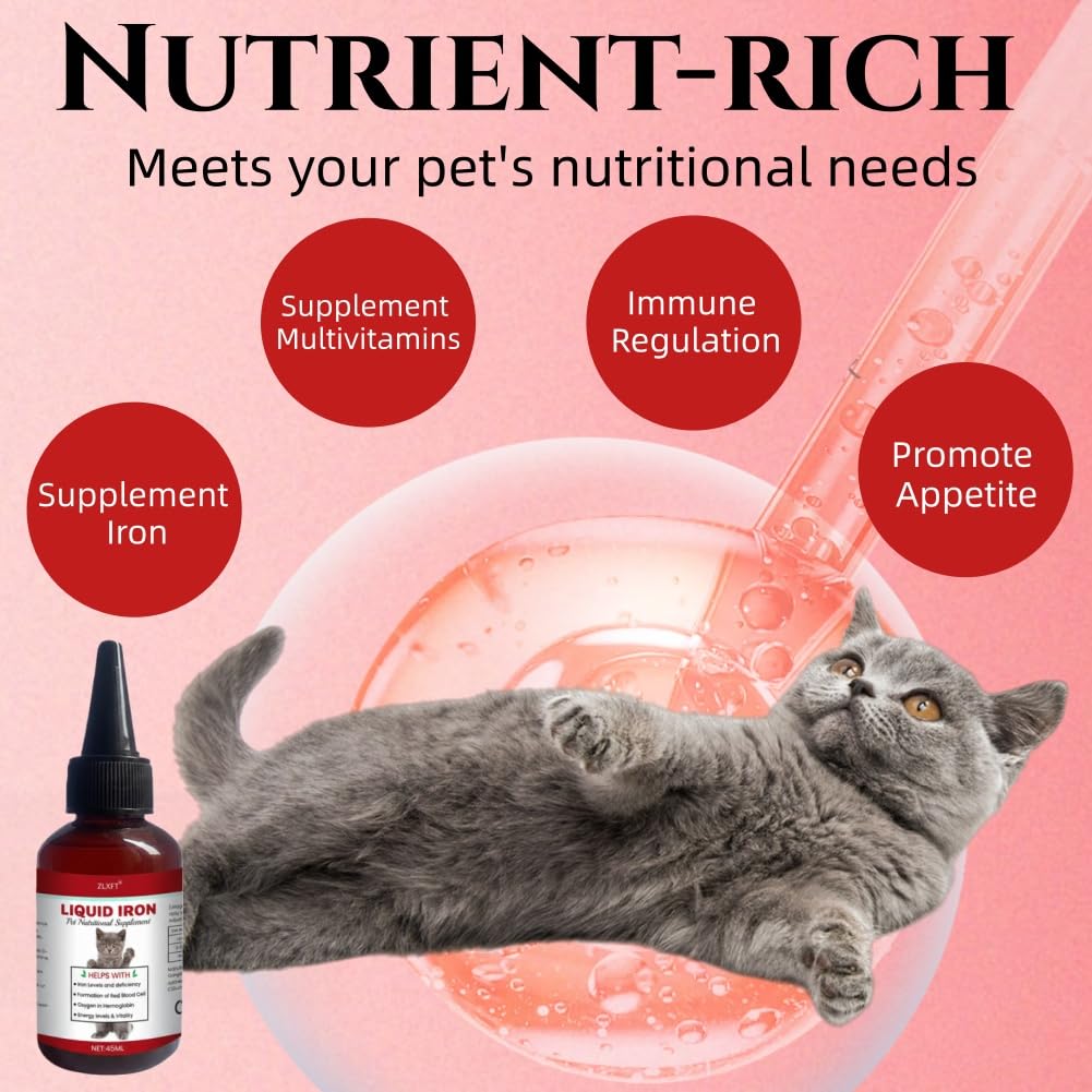 Flüssige Eisenpräparate für Katzen,2pcs Flüssiges Eisen Ergänzungen für Hunde,Hunde Eisen Tropfen mit Vitamin B12 & Folsäure,Katze Vitamine und Ergänzungen mit Vitamin C und B12,45ml