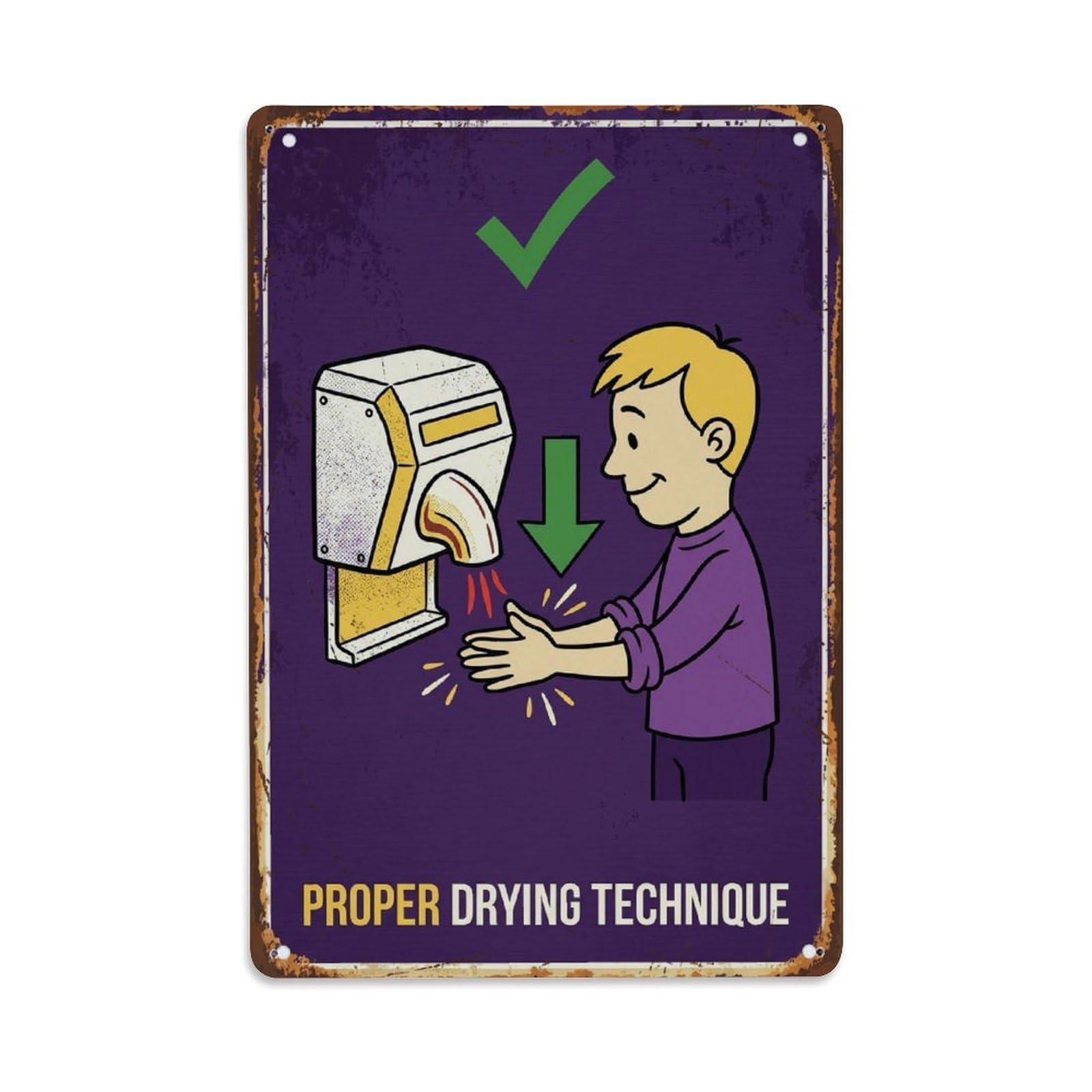Hand Dryer Usage Bathroom Vintage Metal Tin Sign Plaque Wall Decor for Cafe, Club, Garden Metal Poster 8x12Inch