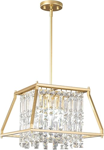 LMQNINE Lámpara colgante de cristal de metal dorado para cocina, isla de comedor, sala de estar, techo plano e inclinado (trapezoidal, 15.74 LMQNINE Lámpara colgante de cristal de metal dorado para cocina, isla de comedor, sala de estar, techo plano e inclinado (trapezoidal, 15.74