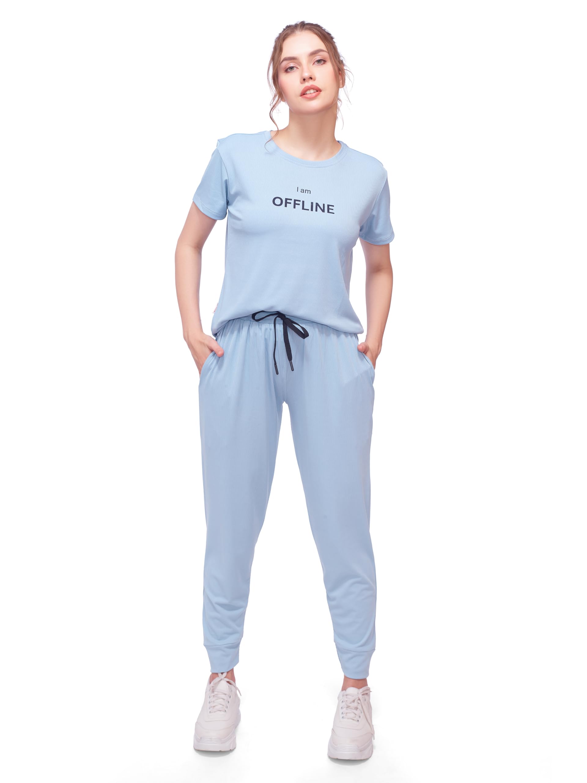 Women Jogging Suit Solid Poly Spandex Ribbed Track Suit Set-image-40