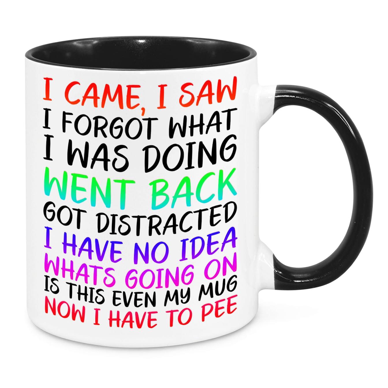 I Came I Saw I Forgot Mug - Funny Novelty Gift Silly Present Mugs for Women Birthday Christmas for Mum Dad Friend Sister for Men Colleague Secret Santa Work Quotes (Rainbow)