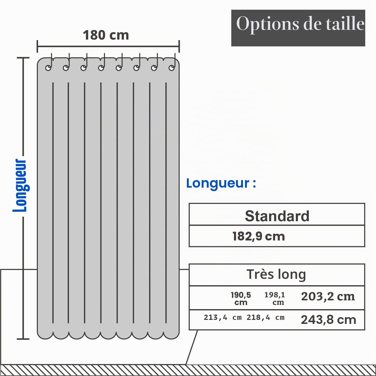 Barossa Design Rideau de Douche Extra Long de 213,4 cm de Hauteur, Tissu gaufré, Collection hôtel, Lavable en Machine, Motif piqué pour Rideaux décoratifs de Salle de Bain, 180 x 213 cm (Extra Long), | Tissu épais 230 g/m², hydrofuge, lavable en machine,