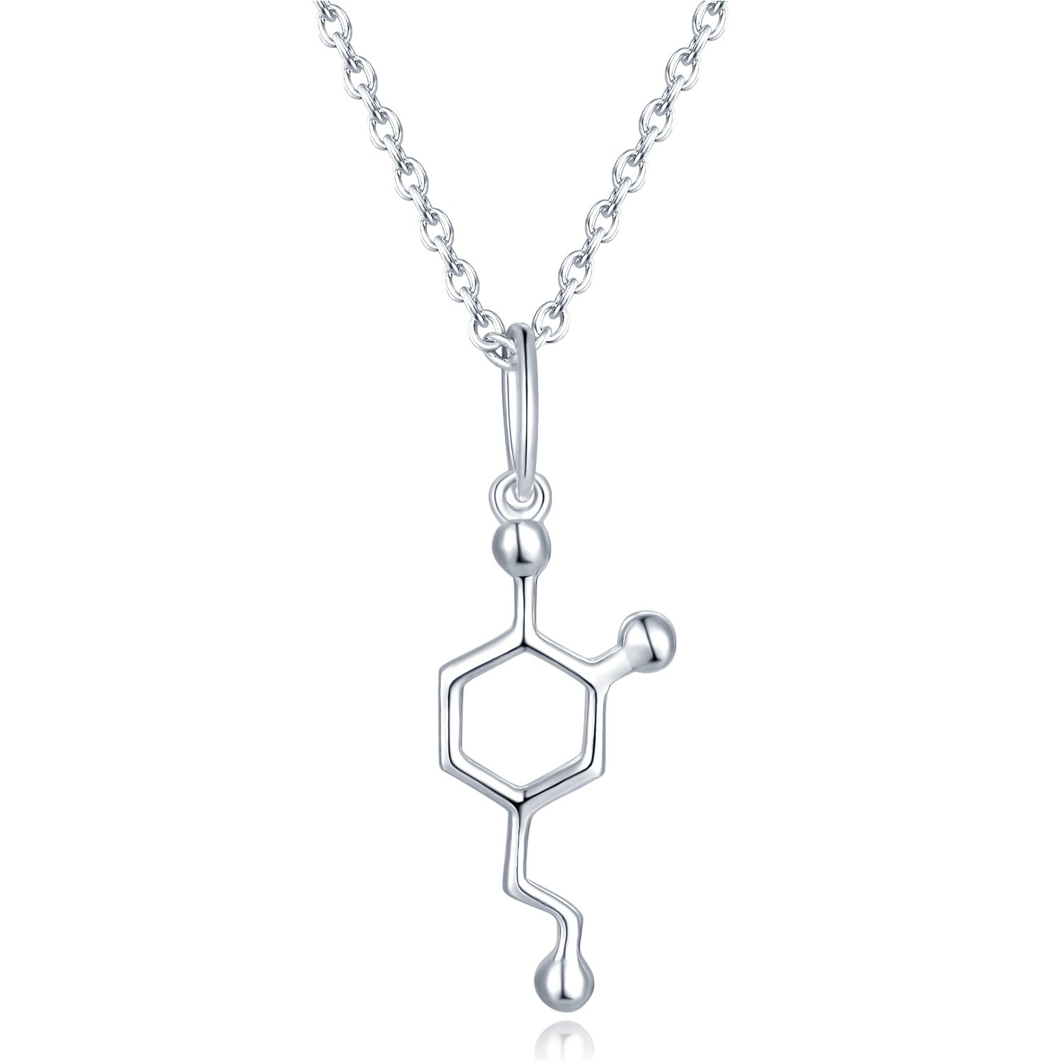 mblife925 Sterling Silver Serotonin Dopamine Organic Chemical Molecular Structure Pendant Necklace (16")
