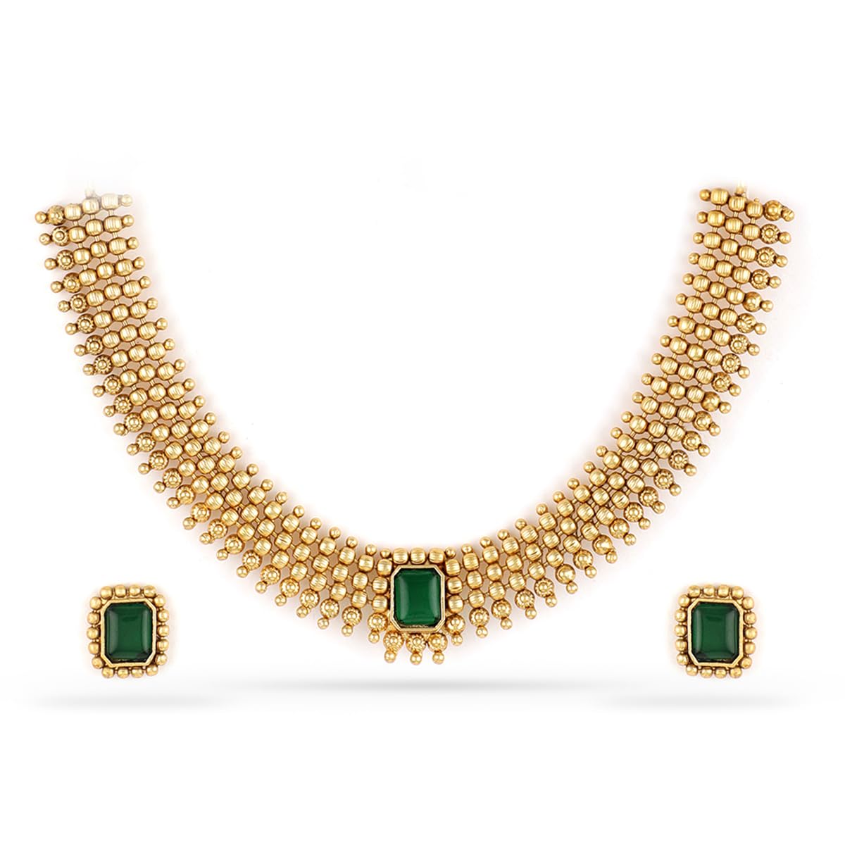 22K Gold-Plated Handcrafted Artificial Jewelry Set-Stone Studded with Beads & Matching Earrings For Women and Girls – Perfect for Weddings and Special Occasions