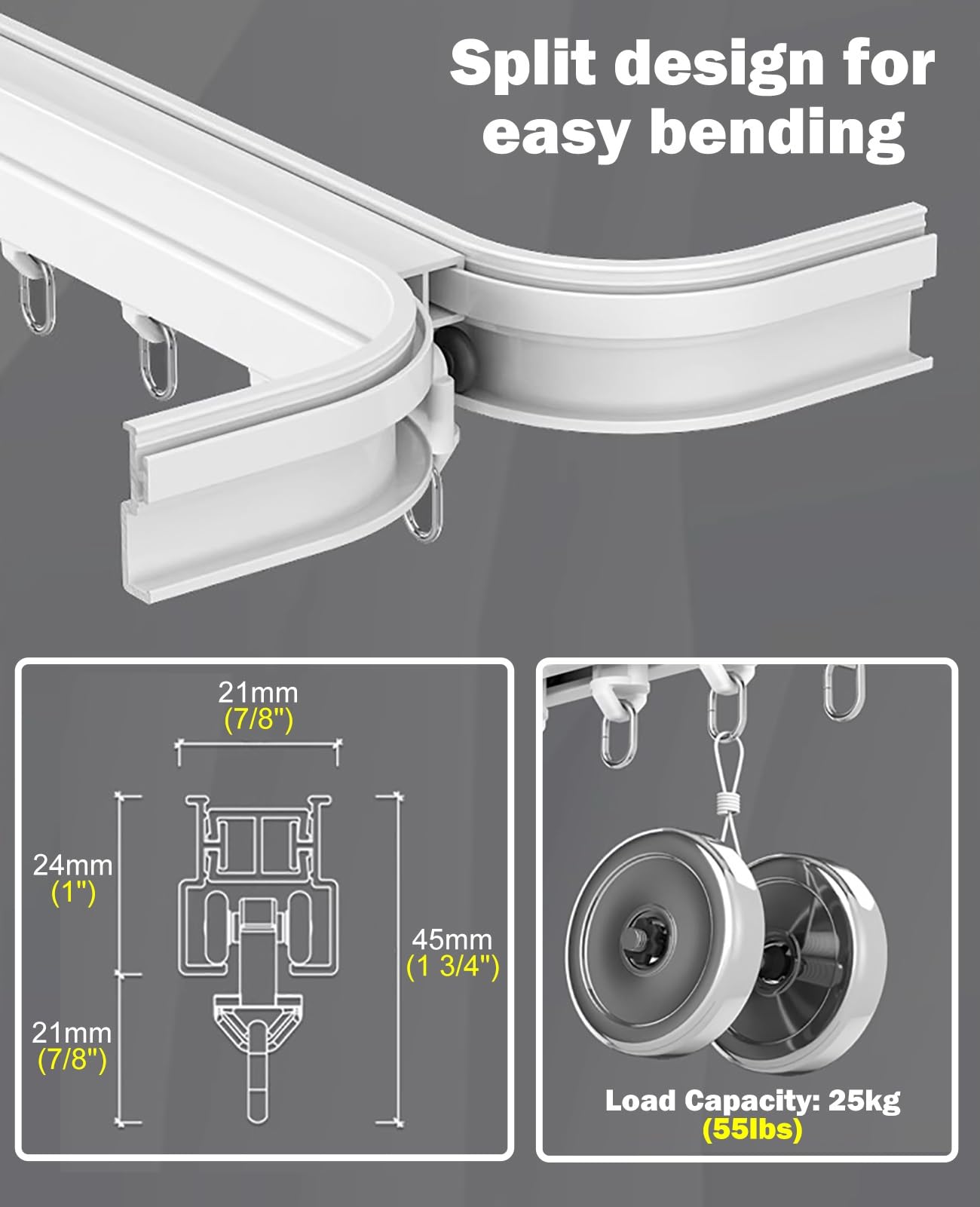 Tringle Rideau Système de Rail de Rideau en Aluminium pour Montage au Plafond Ou au Mur, Rails de Rail de Rideau Flexibles et Pliables pour Charges Lourdes, Tringle à Rideau Droite Courbée(Ceiling Mou