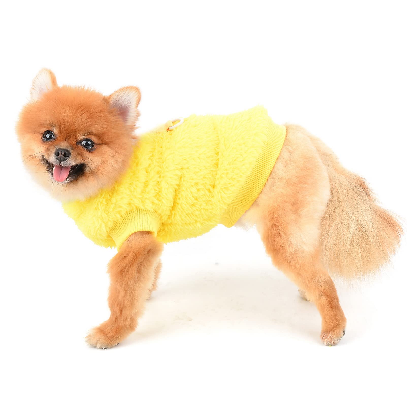 SMALLLEE_LUCKY_STORE Pet Sherpa Fleece Jumpers Sweaters Vest Turtleneck Pullover with D-ring Soft Sweatshirt for Small Dogs Cat Puppy Boy Girl Yorkie Chihuahua Warm Fall Winter Clothes,Yellow,M - Image 2