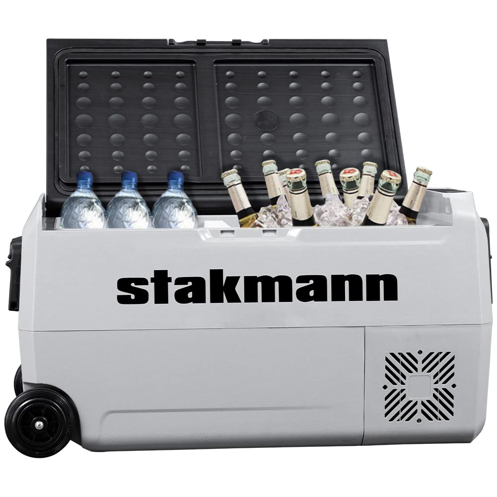 Frigorifero Portatile con Compressore 12V 220V, Frigo Congelatore con 2 Scomparti, Ruote e Manici Laterali, AC-DC 12/24 V, Ideale per Auto, Camper, Barca, Viaggi, Picnic (36 Litri)