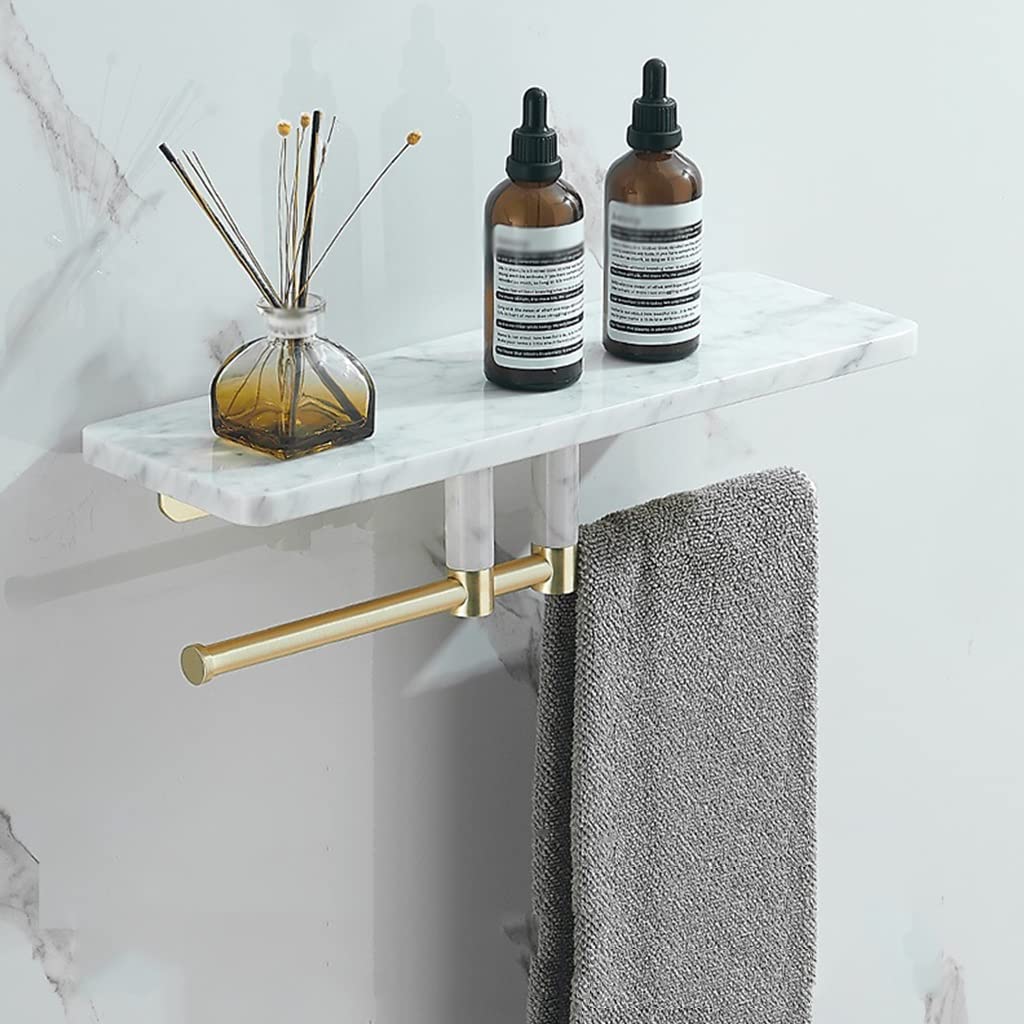 SDGBCXD bathroom shelves, Wall-Mounted Copper Organizer for Shampoo, Gel, Towels, Cosmetics, Seasoning Bottles(White 30cm With Rod)