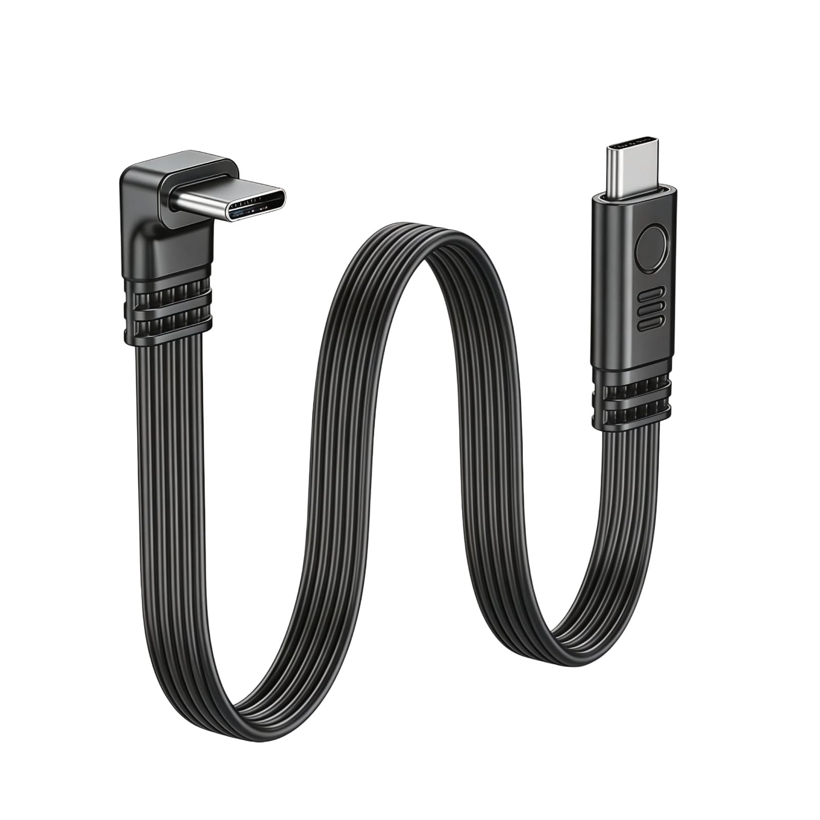 Kurzes 90-Grad-USB C-2.0-Flachkabel, PD 65W Verlängerungskabel flaches Silikonkabel, USB Typ-C auf Typ-C Ladekabel, Oben-Unten Winkel auf Gerade Stecker, 50cm Schnellladekabel für Drohne Zubehör