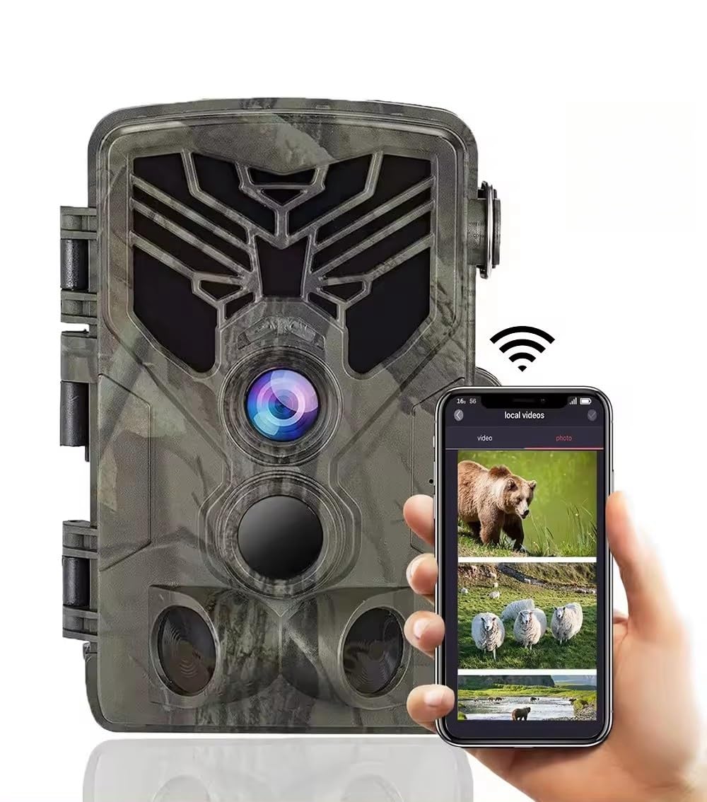 TESPHAN Wildcamera 48MP 4K, wildcamera met bewegingsmelder, nachtzicht, outdoor wildcamera met nachtzicht, bewegingsmelder, wilddiercamera met 32G geheugenkaart (camouflagekleur groen
