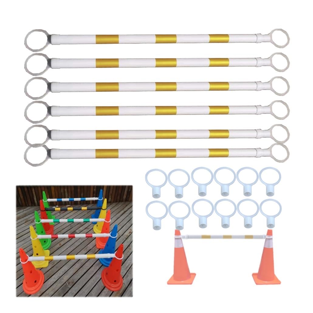GTHTUHFD 6-Pack Extendable Traffic Cone Bar 4.1Ft-6.6Ft, Safety Barricade Poles For Parking, Crosswalks, Driveways & Road Construction - Green & White Replacement Ends,Yellow and White-1.25-2 m