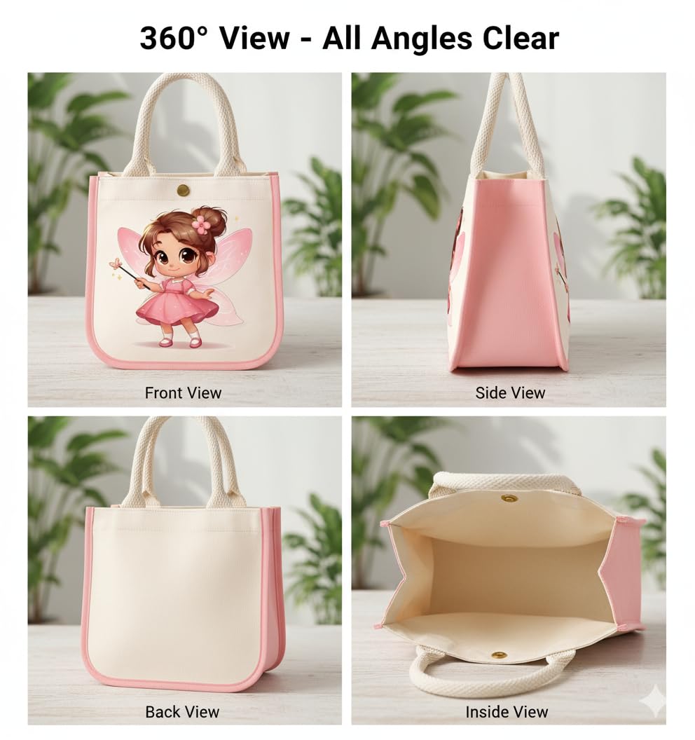 HOBBY INDIA Kids Lunch Bag | Cute & Stylish Mini Tiffin Bag for Boys & Girls | Cute Cotton Cartoon Design I Perfect For Picnic Tuition School, Preschool & Playschool (Fairy) 4