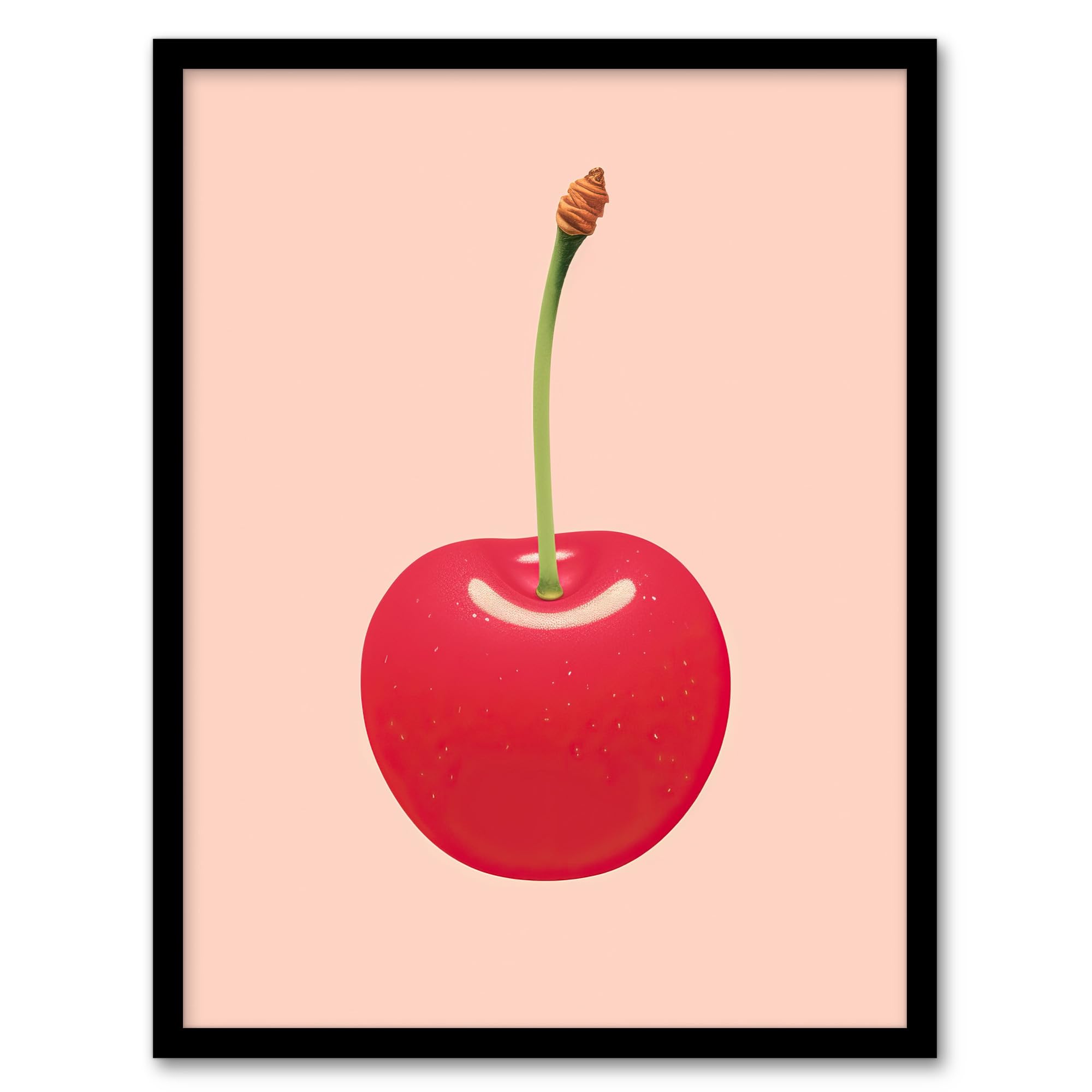 B&Q -  Single Cherry Baby Pink Lime Green Retro Minimalist Painting Wall Art PrintA4 Size