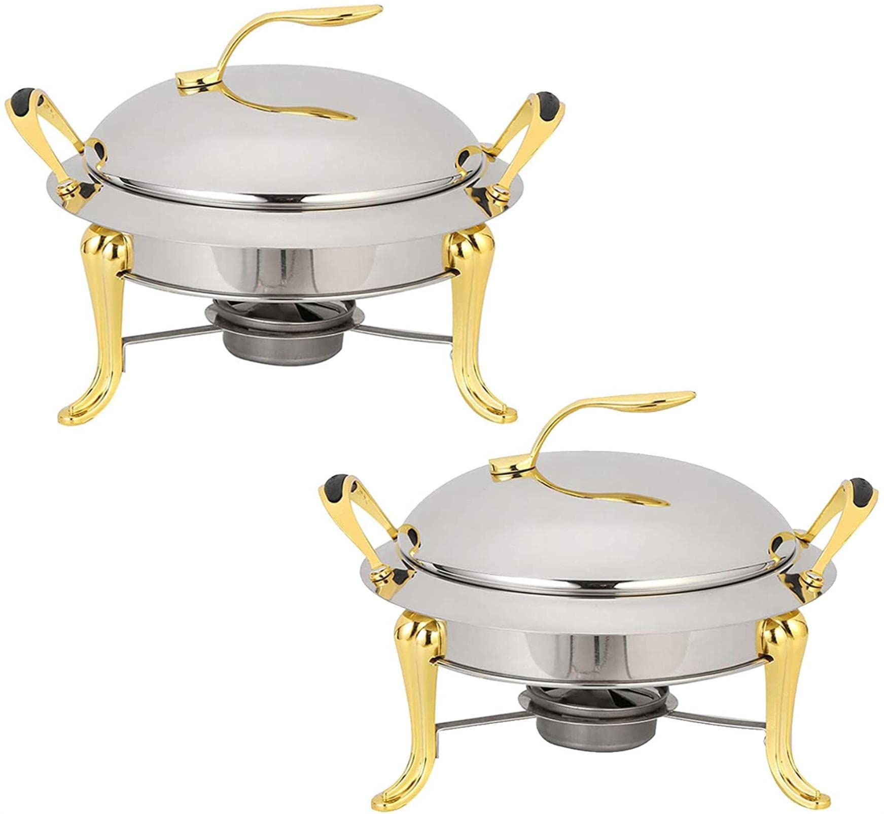 EXBERT Servidor de Buffet eléctrico, Paquete de 2 Platos Redondos de tamaño Completo, Servidor de Buffet de Acero Inoxidable de 3 litros con Bandeja para Alimentos, Tapa y Soporte para Combustible,