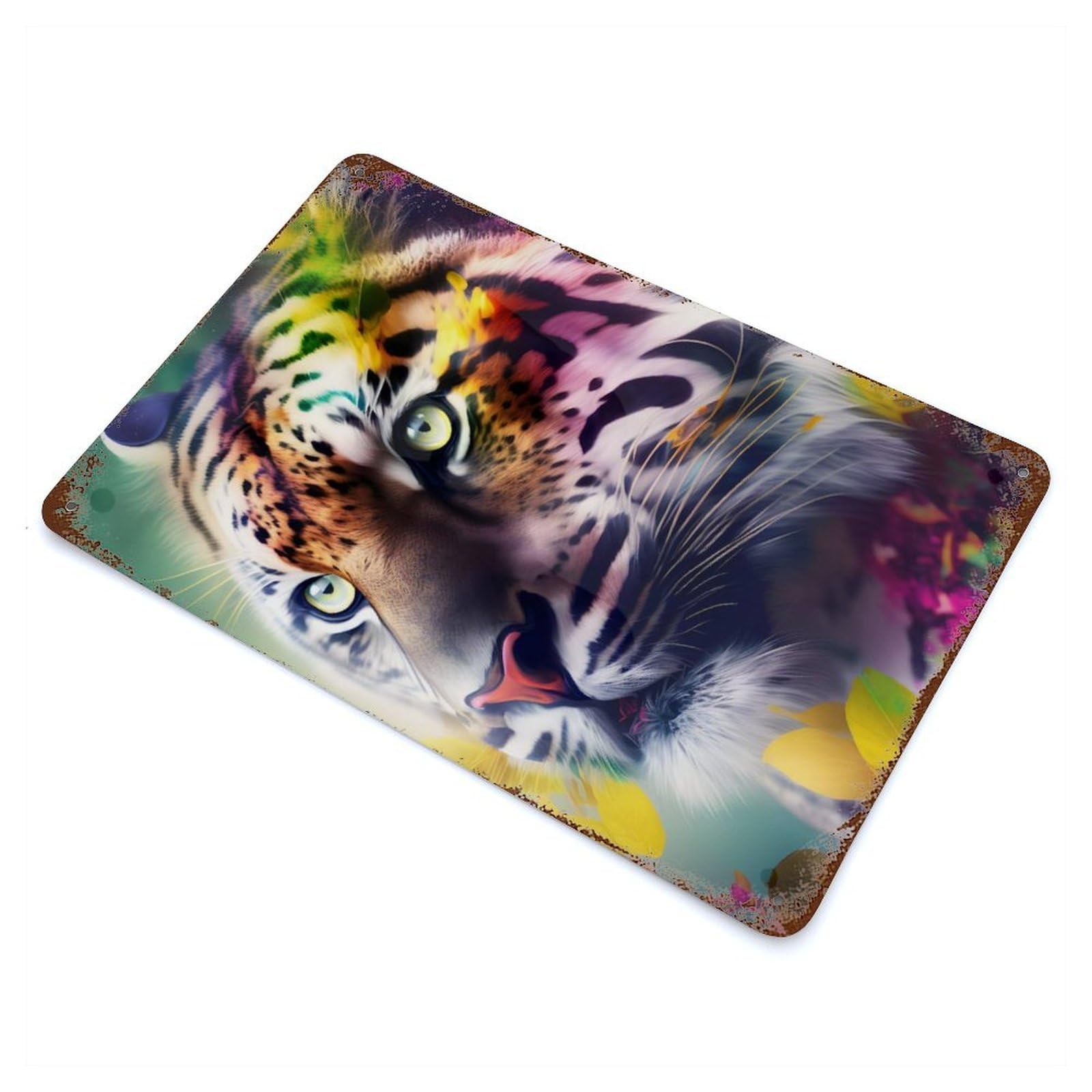 Rainbow Tiger Wildlife 11.8"x7.9" Rusty Metal Tin Sign, Shabby Chic Decor for Bistro, Counter And Cafe Decor