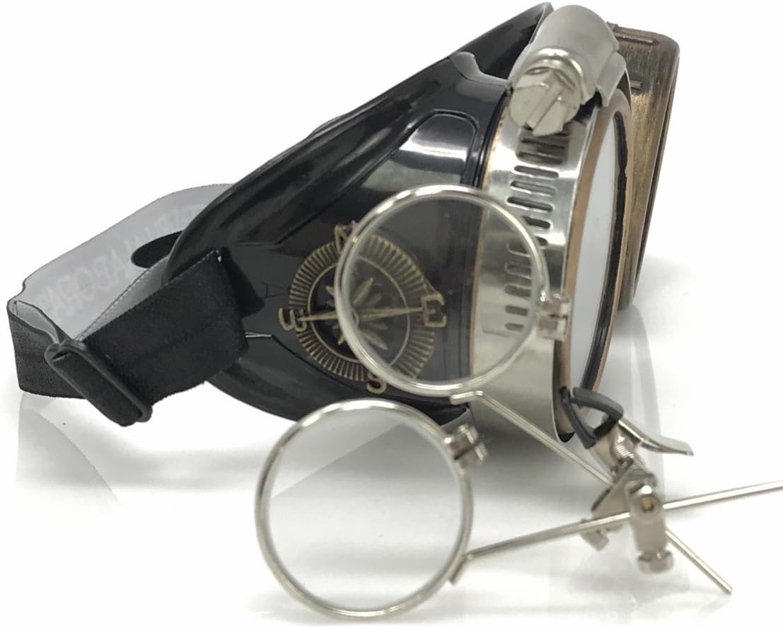 Steampunk Victorian Style Goggles with Compass Design & Ocular Loupe, Rave Glasses - Image 6