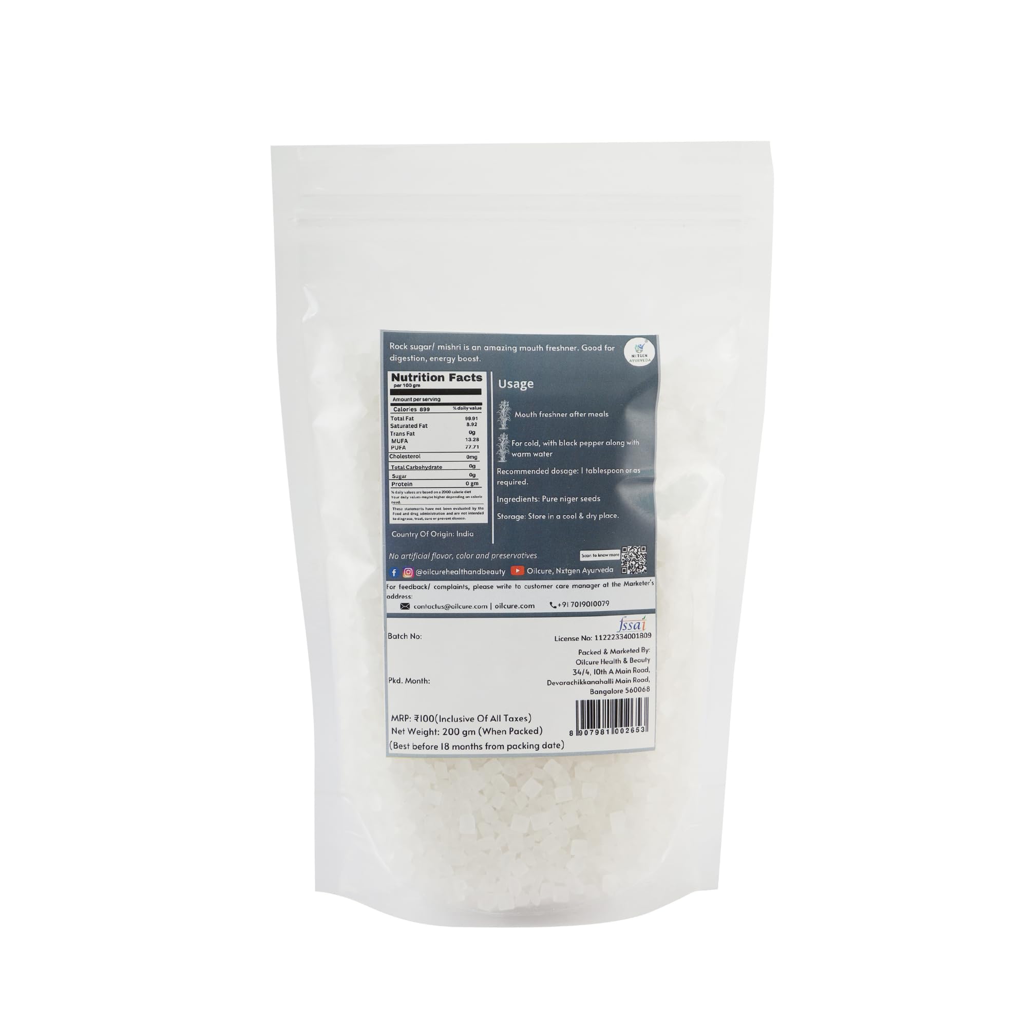 Nxtgen Ayurveda Rock Sugar Candy | Mishri | 400 g | Cristal de azúcar
