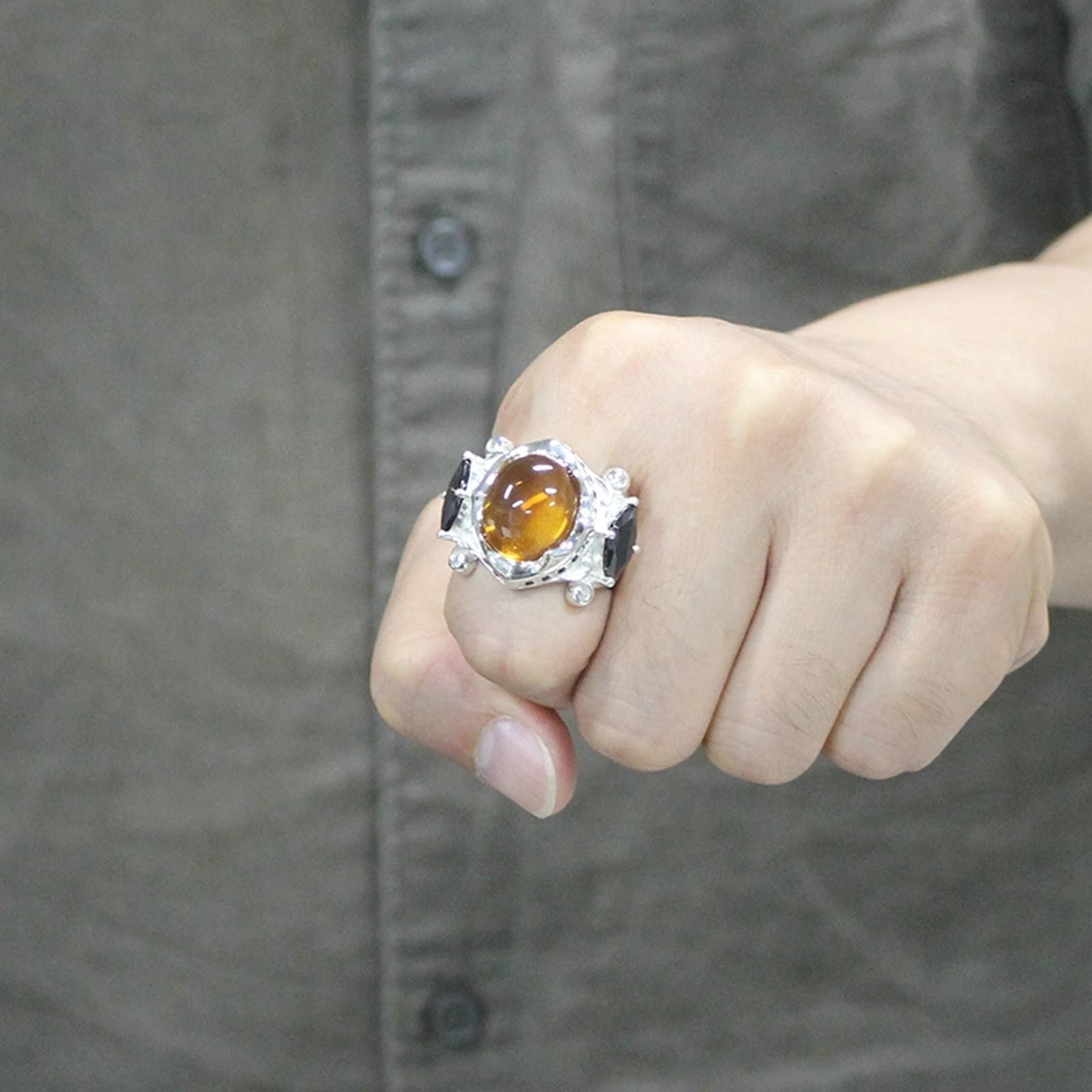 Anillo Hombre Piedra Negra, Alianzas de Boda Plata de Ley 925 Anillo Piedra con Zirconia Cúbica Plata con Caja