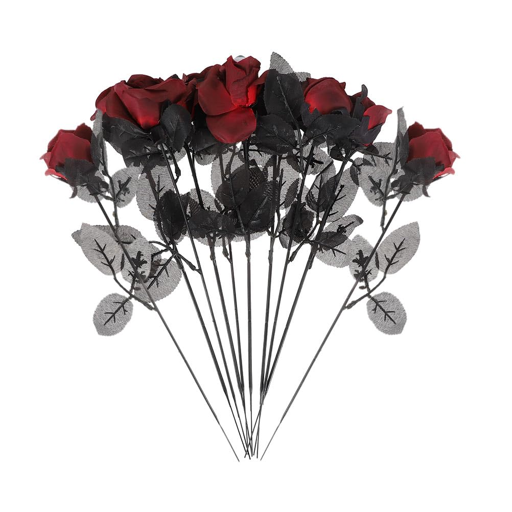 Rosas artificiales de Halloween con globo ocular y pétalos rojo oscuro reutilizables