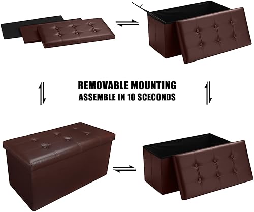 Miniatura 7 de AmasSmile Taburete plegable otomano de almacenamiento, banco de almacenamiento de cuero de 30 pulgadas, taburete otomano corto, almacenamiento de