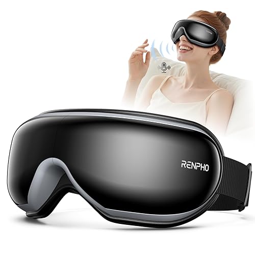 RENPHO Eye Massager with Heat for Migraines, Eyeris 1V Heated Eye Mask via Voice Control, FSA HSA Eligible Eye Care, Birthday Gifts for Women Men Her Him, Headache Massager for Headaches Reduce Strain - Black