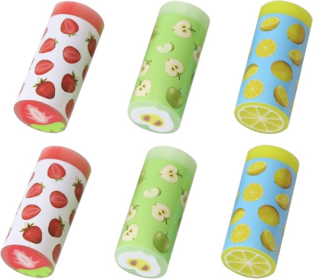 Rubbers Erasers 6 Pcs,Cute Fruit Erasers,Cylinder Pencil Eraser for School Office, Soft Artist Eraser for Sketch Painting ,Rubbers Erasers for Kids