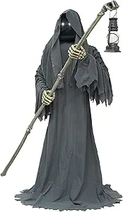 Haunted Hill Farm Motion-Activated 6-Ft. Tall Ghostly Guide, Plug-in Talking Scare Prop Animatronic with Spooky Sound Effects and Lights for Indoor or Covered Outdoor Creepy Halloween Decoration