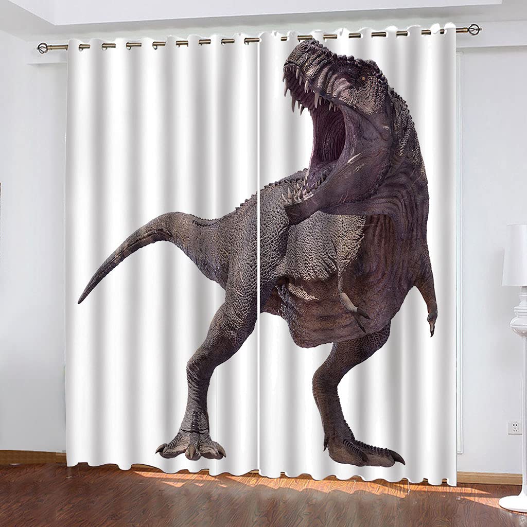 Rideaux Salon Voilage Occultant Thermiques 3D Motifs Imprimés Animaux Dinosaures Rideau Salon Design Moderne Chambre Enfant Bebe Fille 280x260Cm Polyester Fenetres Occultants Isolant Lot De 2