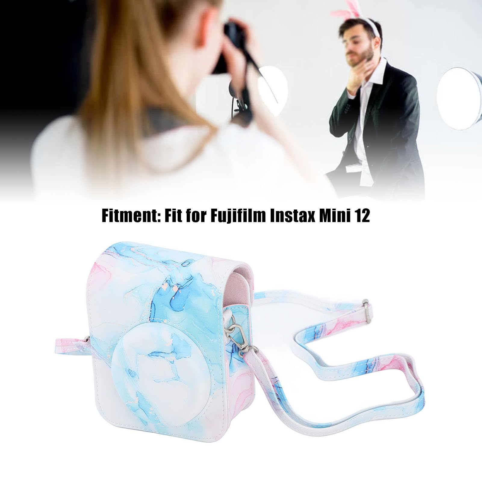 Natychmiastowy futerał na Aparat Kompatybilny z Instax Mini 12, Kolorowy Nadruk PU Skórzana Torba z kieszenią i Regulowanym Paskiem na ramię, PU Pokrowiec Ochronny na Aparat (Marzycielska fala)