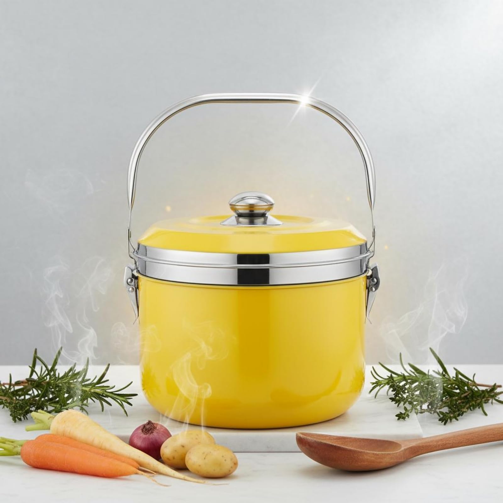Pentola Termica Pentola a Cottura Pentola Isolante Contenitore Termico Pentola da Stufato con Tenuta Del Calore E Coperchio Doppio per Servire Pasti, Giallo, 9 L