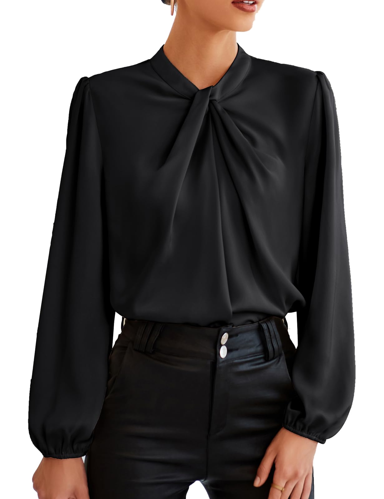 GRACE KARIN Blusa Elegante Donna Maniche Lunghe Tinta Unita con Bottoni Scollo a V da Ufficio Casual