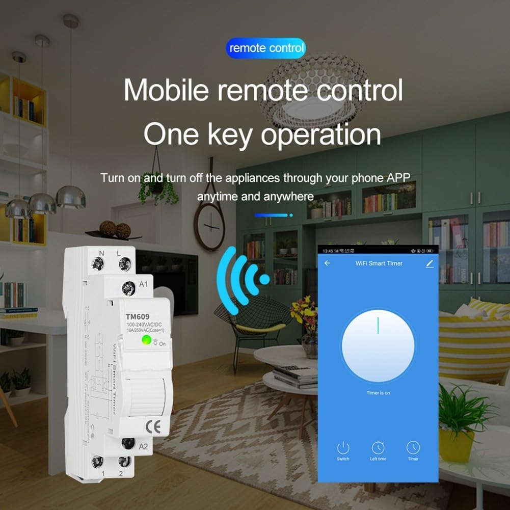 TM609 Interruptor de temporizador inteligente, para Tuya APP Interruptor de temporizador de riel inalámbrico CA 100-240 V para control remoto inalámbrico de hogar inteligente