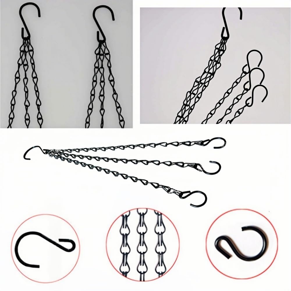 Chaîne de Panier Suspendu 6 Pcs avec Crochet Clip pour Jardinières Mangeoires Lanternes Noir