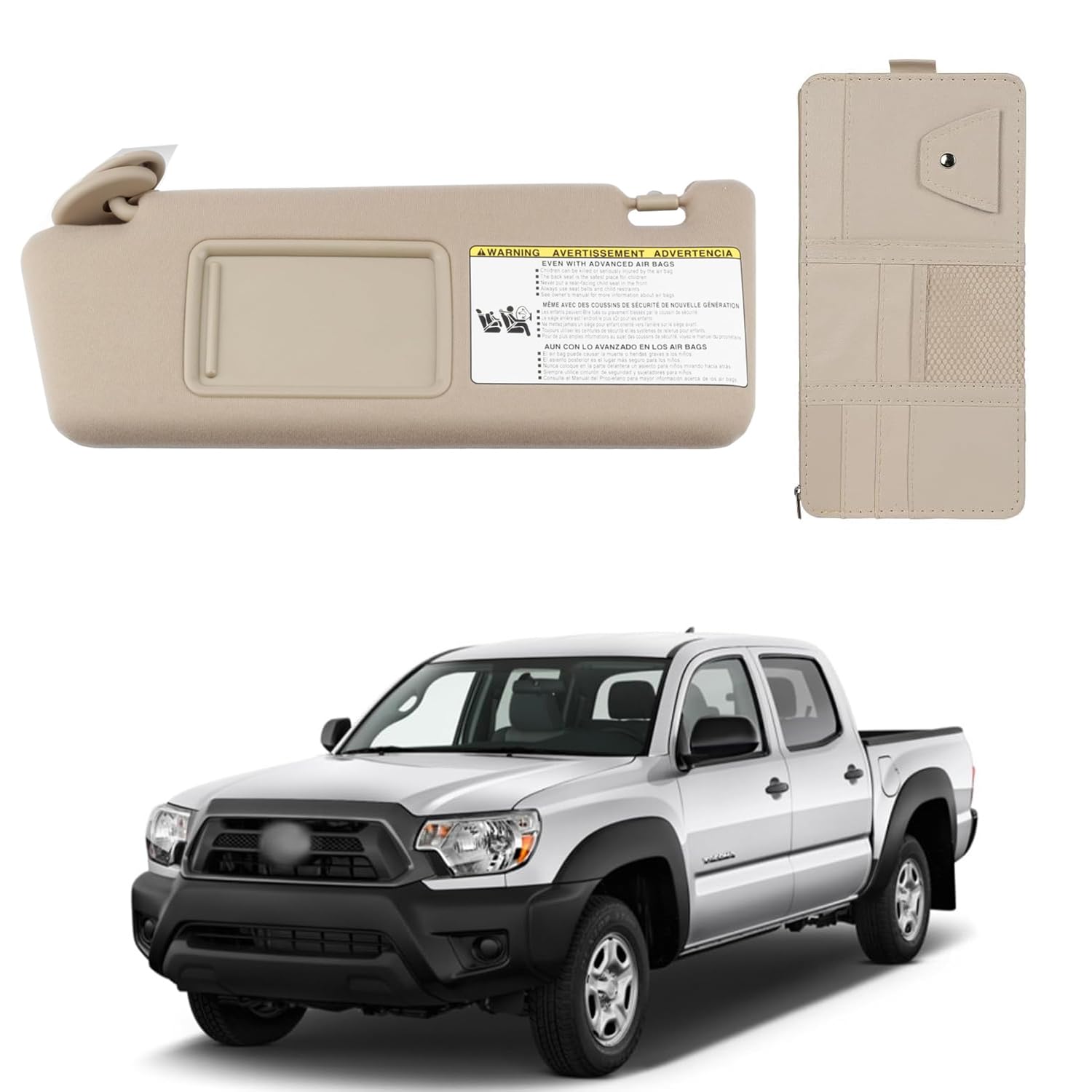 KruzeKraft Sun Visor Left Driver Side Beige Fits for Toyota Tacoma 2005-2012 with Storage Bag Fits 74320-04181-B1 W/O Light
