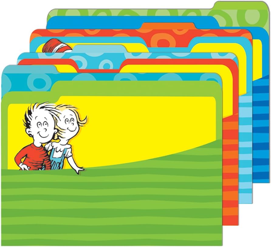 Dr. Seuss Cat in the Hat Back to School File Folders for Students and Teachers, 9'' x 11.5'', 4 pc