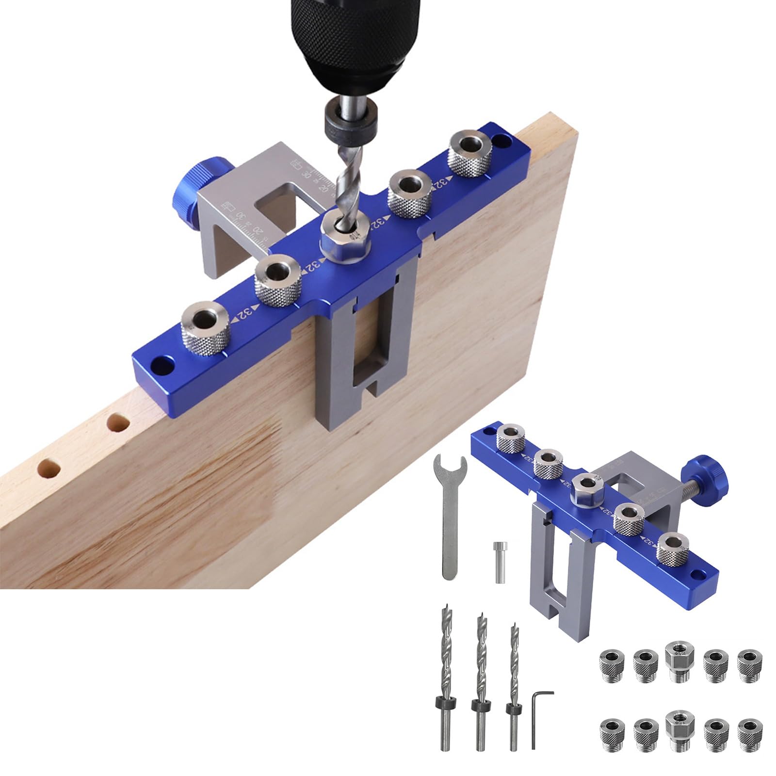 HITOMEN Dübelvorrichtungs-Set Mit 3 Bohrbuchsen – Verstellbar Für Präzise Holzdübelungen | Inkl. 6, 8, 10 Mm Bohrern