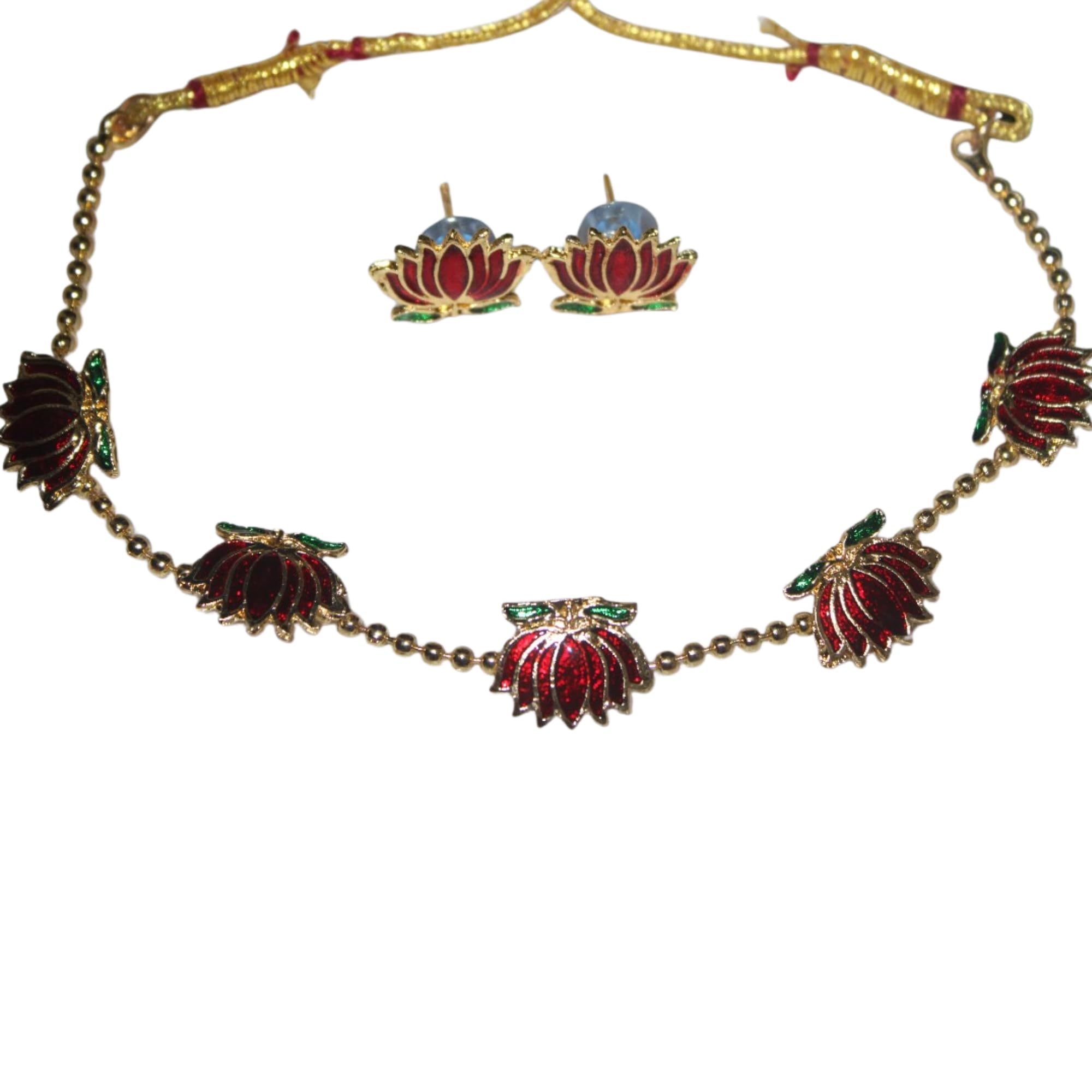 Maroon Lotus Necklace Set Jewellery Set for Women & Girls-image-48