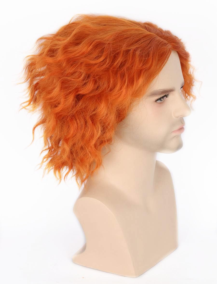 LeMarnia Mad Hatter Wig - Orange Short Curly Wig for Halloween Carnival & Cosplay - Image 3