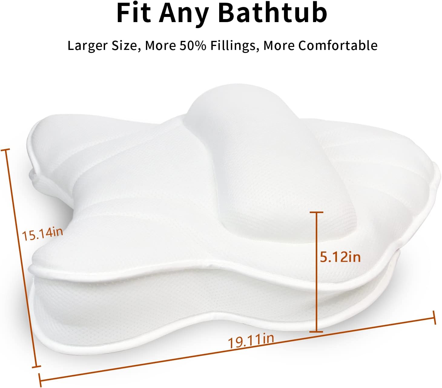 Extra Thick Large Bath Pillow with Neck,Back,Head Support for Bathtub, Spa, Soaking White(19''x15'') - Image 3