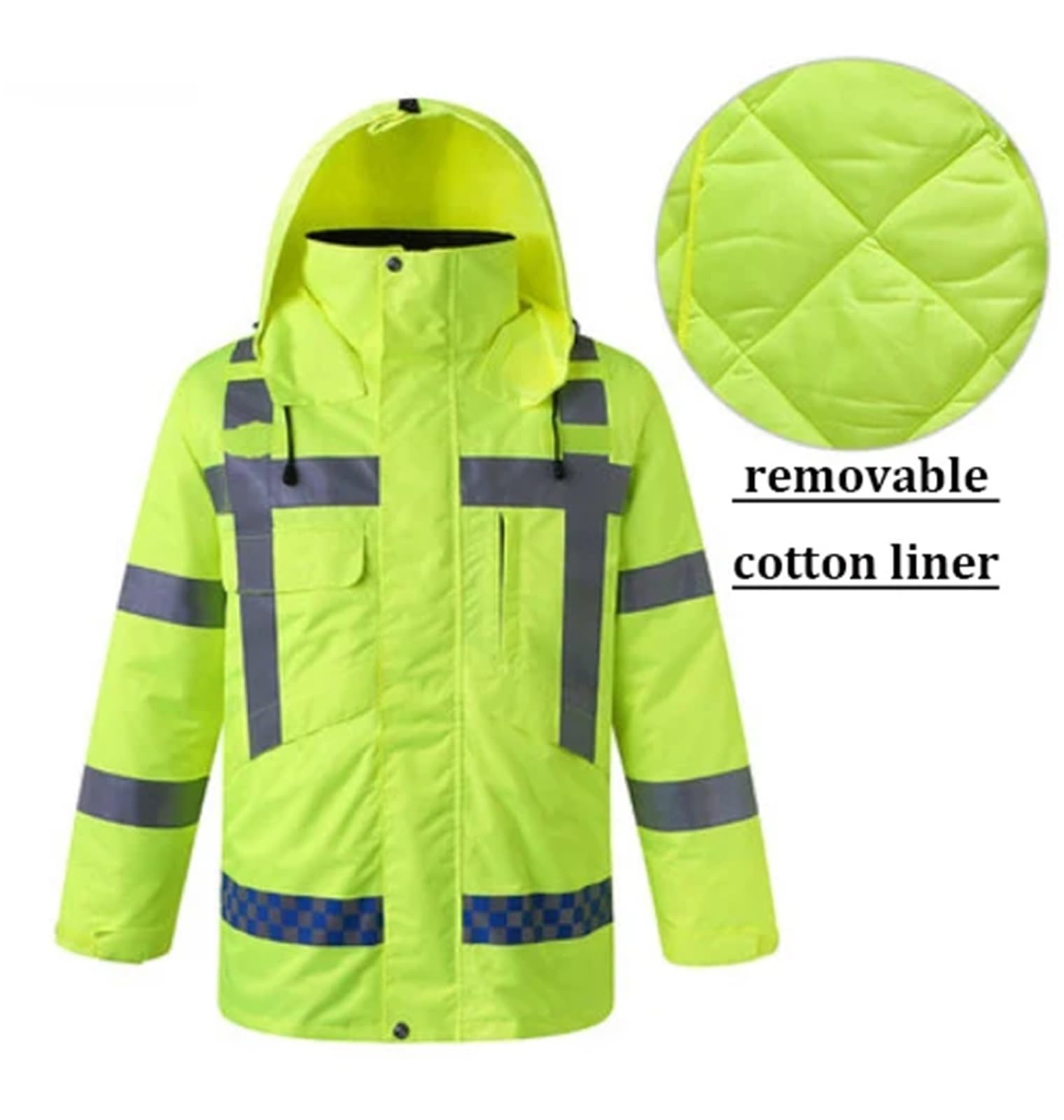 Chaleco reflectante de alta visibilidad, Chaqueta reflectante de alta visibilidad con forro algodón cálido for invierno, color amarillo, M-4XL