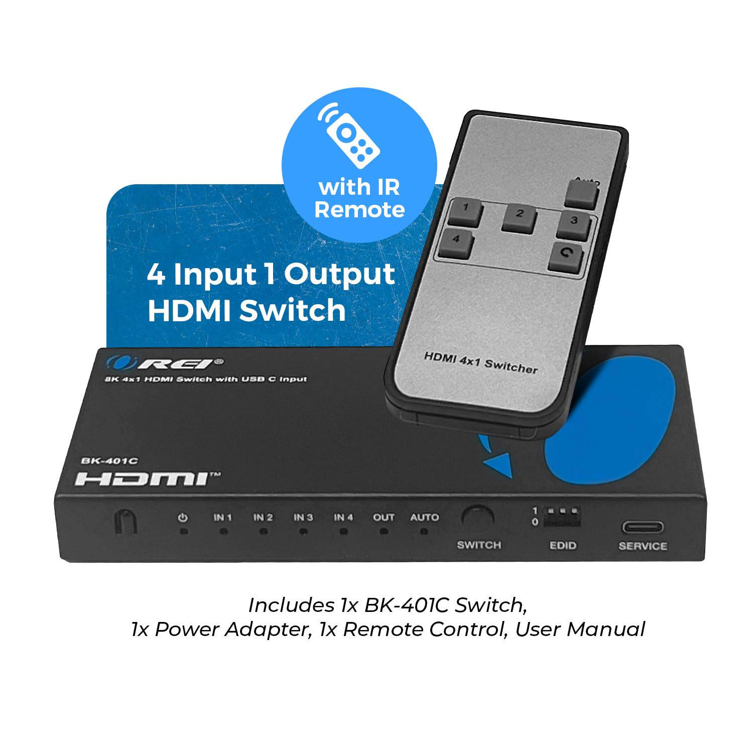 OREI 8K 4x1 USB-C/HDMI 2.1 Switch 4K @ 120hz Switcher 4 in 1 Out, supporto HDR, HDR10, Dolby Vision, HLG 48Gbps per Xbox Series X PS5 Roku Fire TV Monitor proiettore Dolby