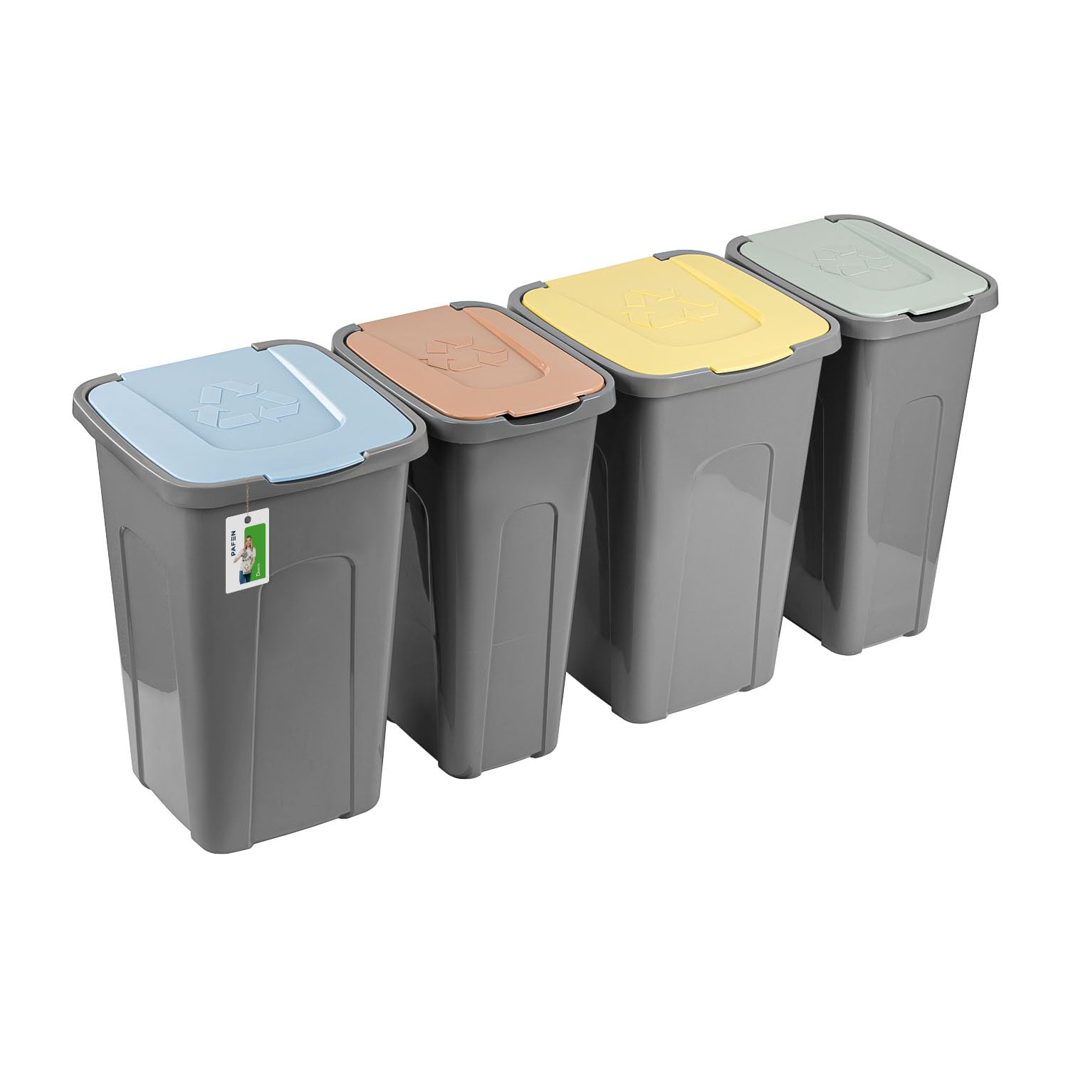 PAFEN Großer Mülleimer SET für Recycling - 4er Abfallbehälter Hohe Recyclingbehälter - 2x 30l und 2x 50l - Abfalltonne Mistkübel Mülltonne | Grau