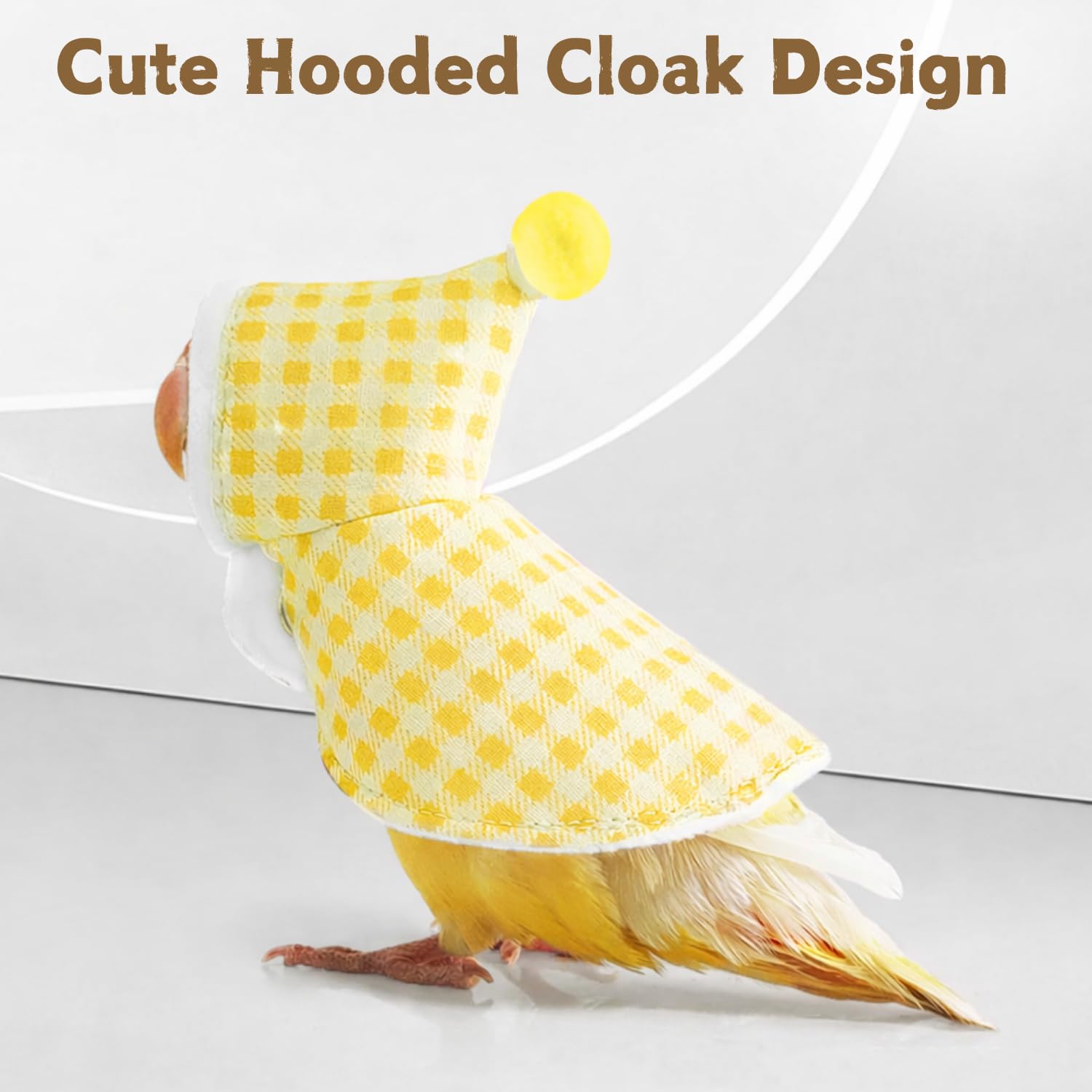Flavizo Parrot Winter Clothes, L Size Light Yellow Plush Cloak with Snap Buttons & Hood | Ultra-Soft Warm Bird Coat for Conures, Cockatiels, Budgies for Cold Weather Protection 3