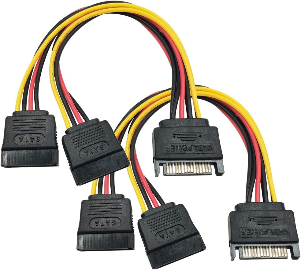 SATA Power Y Splitter Cable 15 Pin Sata Male to 2 Sata Female Power Splitter Cable (2 Pack)