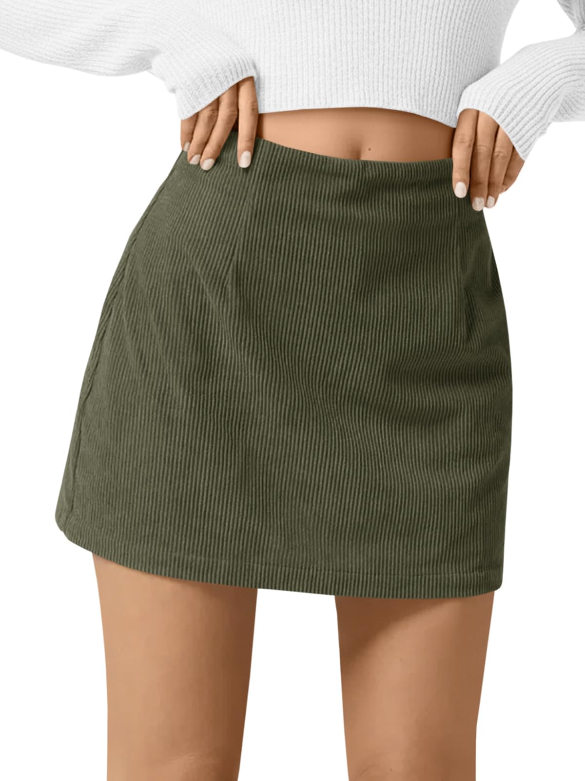 Wenrine Womens Corduroy Mini Skirt High Waisted Basic Casual A-line Short Fall Winter Skirts