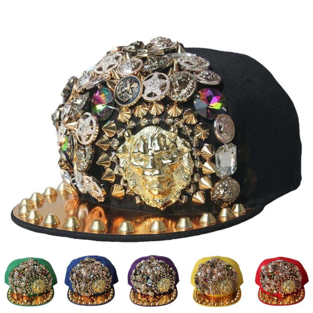 Czapka Z Daszkiem Czapka Z Daszkiem Sun Hat Czapka Turystyczna Pełny Spiczasty Nit Hiphop Hip-Hop Baseball Czapka Męska Płaski Brzeg Kapelusz Lwa Głowa Płaski Brzeg Kapelusz-Czerwona Róża