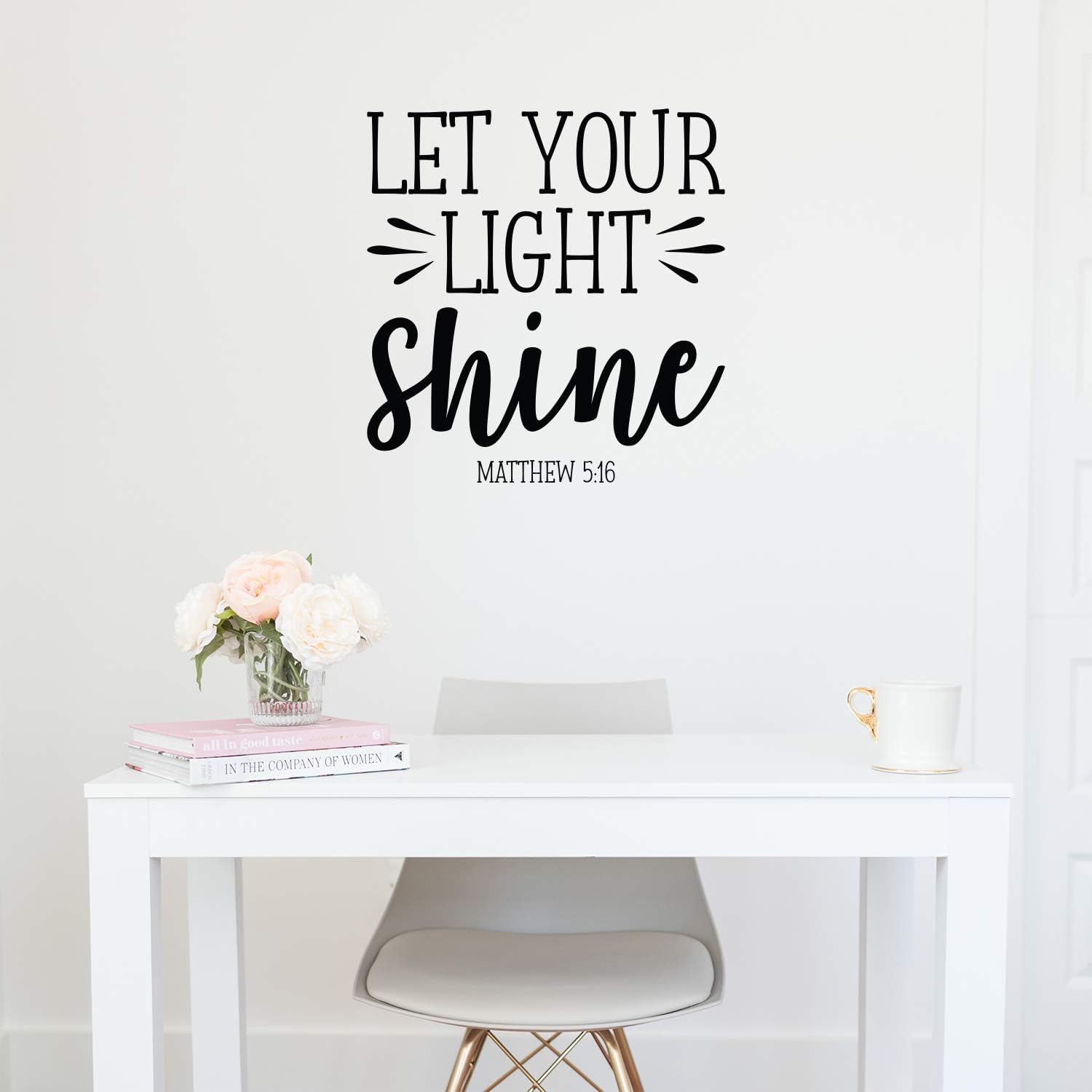 Vinyl Wall Art Decal - Let Your Light Shine - 23 x 22 - Modern Inspirational Positive Religious Quote Sticker for Bedroom Closet Home School Office Kids Room Living Room Decor (Black)