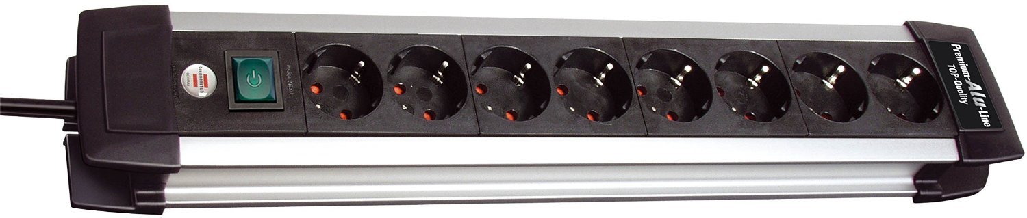 3er Vorteilspack Brennenstuhl Premium-Alu-Line Steckdosenleiste 8-fach schwarz mit Schalter, 1391000018